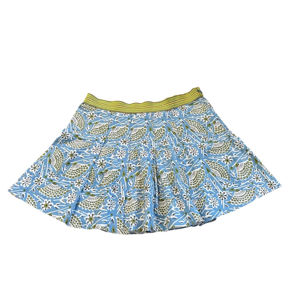 Free People Patterned Mini Skirt Beach Cover Up Semi Sheer Size 4 Blue Green